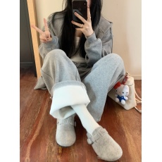 批发实拍实价~羊羔绒松紧腰卫裤两穿加绒百搭阔腿裤