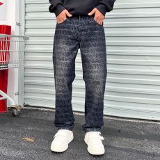 批发实拍美式牛仔裤男痞帅潮牌高端满印提花高街直筒裤百搭裤子