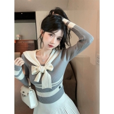 批发学院风海军领飘带针织衫女秋冬纯欲条纹上衣打底衫内搭jk制服毛衣