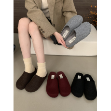 批发内增高复古软底勃肯拖鞋女2024秋<b class='q'>冬</b>温柔毛呢百搭软底包头半拖单鞋