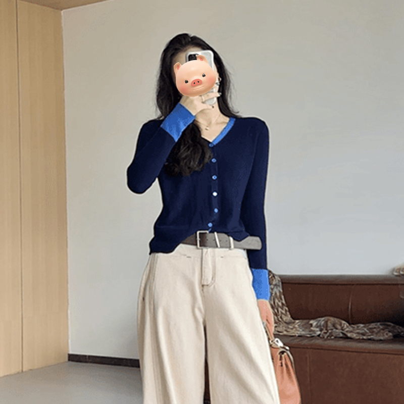 프랑스식 배색 V넥 니트 카디건 코트 가을 겨울 몸매 가꾸기 인사이드 가져 가라. 싱글 줄 버튼 스웨터 고급 센스 만나는 맨위