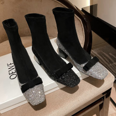 批发冬季新款玛丽珍袜靴<b class='q'>女</b>粗跟方头短靴弹力瘦瘦靴