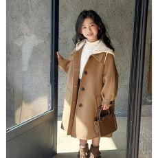 批发女童外套2024新款秋冬呢子大衣韩版中长款呢子外套保暖风衣外套
