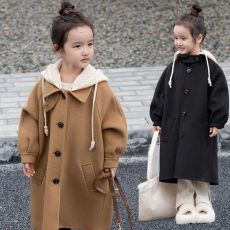 批发女童外套2024新款秋冬呢子大衣韩版中长款呢子外套保暖风衣外套