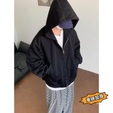 批发美式潮牌慵懒开衫卫衣HJ55华棉460克双拉链卫衣印花连帽常规套头