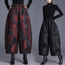 批发实拍 高档浮雕提花茧型阔腿裤女秋冬新款保暖棉裤休闲九分灯笼裤