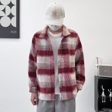 批发外穿毛呢大衣男冬季新款保暖格子夹克男生秋冬款潮流百搭呢子外套