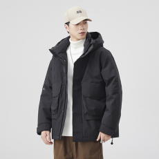 批发实拍冬季户外冲锋衣羽绒服男宽松工装大口袋90白鸭绒保暖连帽外套