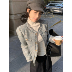 批发实拍实价法式花呢上衣羊毛流苏小香风外套女短款圆领<b class='q'>小西装</b>