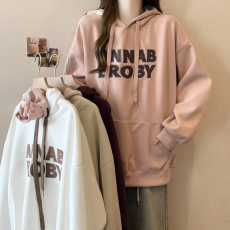 批发美式百搭字母连帽卫衣女大码秋冬高街潮牌宽松套头上衣外套慵懒风