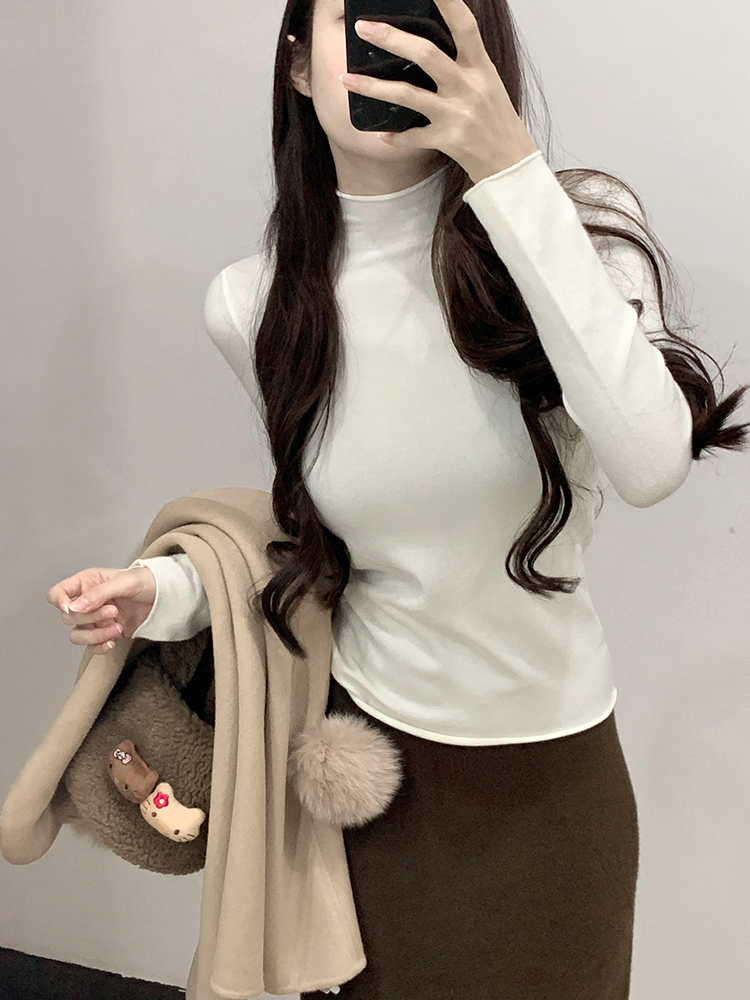 PF27960#半高领卷边长袖打底毛针织衫女秋季毛衣百搭上有女裝貨源服裝批發
