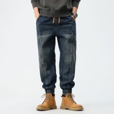 批发实拍秋冬新款美式复古工装牛仔裤休闲宽松高街耐磨水洗束脚裤