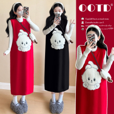 批发实拍~2025<b class='q'>冬</b>新款网红款孕装时尚减龄跨年圣诞喜庆连衣裙套装