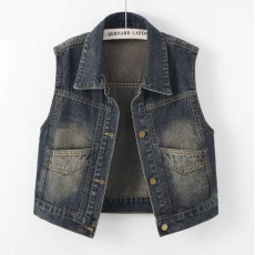 批发复古牛仔马甲女短款2024春秋新款韩版宽松无袖坎肩背心外搭小外套