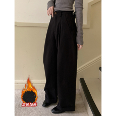 批发实拍<b class='q'>韩版</b>复古卷边加绒九分阔腿<b class='q'>裤</b><b class='q'>2025</b>秋冬新款垂感直筒拖地长<b class='q'>裤</b>子