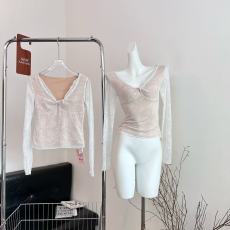 批发Joeys <b class='q'>品牌</b>原创*2024新款独特别致蕾丝长袖内搭叠穿上衣打底衫女