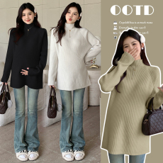 批发实拍半高领孕妇毛衣宽松慵懒风秋冬加厚保暖孕妇打底衫哺乳上衣