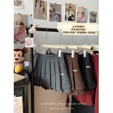 批发实价实拍减龄学院风高腰毛呢半身裙女冬季防走光A字裙百褶裙短裙