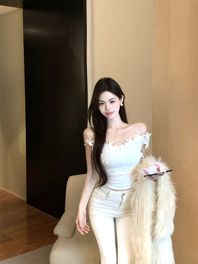 실사 정가 작은 샤넬 스타일 명문 여성 3 차원 꽃 캐미솔 외출용 겨울 털이 있는 만나는 맨위