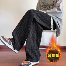 批发加绒灯芯绒裤子男秋冬季潮牌美式复古重磅休闲裤宽松直筒运动卫裤