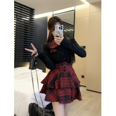 批发实拍微胖mm纯欲风JK制服收腰修身<b class='q'>衬衫</b>上衣格子高腰短裙