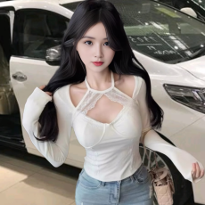 批发罗纹德绒 带胸垫 辣妹假两件保暖上衣秋冬新款挂脖蕾丝长袖<b class='q'>T</b><b class='q'>恤</b>女