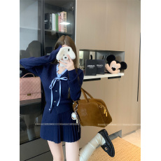 批发实拍实价 冬季气质<b class='q'>甜美</b>蝴蝶结撞色设计感时尚套装女