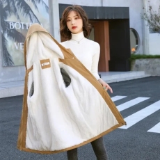 批发新款加厚重工加绒中长款<b class='q'>风衣</b>外套羊羔毛冬季棉服拉链纽扣原版做法