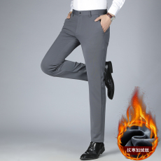 批发<b class='q'>秋</b>冬加绒商务休闲裤子男士宽松直筒加厚保暖百搭中年高腰西裤长裤