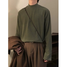 适合品质店铺德绒保暖休闲百搭条纹打底衫内搭立领长袖T恤