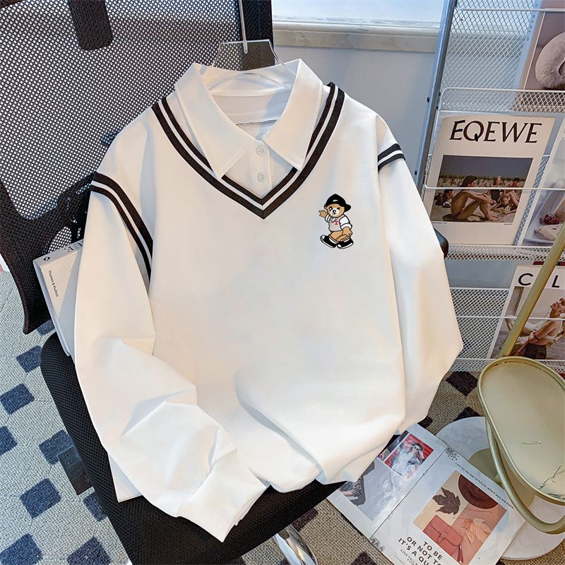LN68977# 后包领斜纹上衣薄款POLO领卫衣女卡通长袖外套 服裝批發女裝批發服飾貨源