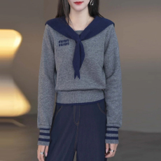 批发学院风海军领假两件毛衣女2026春秋新款刺绣字母打底针织衫上衣潮
