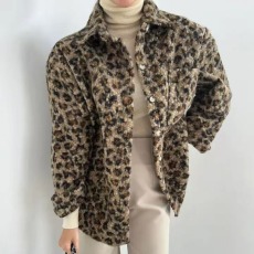 批发韩版冬季颗圆卷卷毛<b class='q'>碎花</b>休闲豹纹<b class='q'>衬衫</b>懒惰长袖原宿风休闲外套女