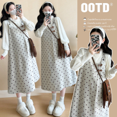 批发<b class='q'>孕妇装</b>2024新款秋冬款连衣裙时尚套装毛衣裙背带裙秋季两件套洋气