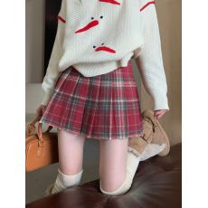 批发实拍实价2025~氛围新年圣诞红色格纹<b class='q'>半身裙</b>高腰复古<b class='q'>百褶裙</b>A字短裙