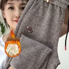 批发<b class='q'>宝宝</b>绒】2024秋冬加绒加厚<b class='q'>哈伦裤</b>新款刺绣小熊大码百搭休闲裤子