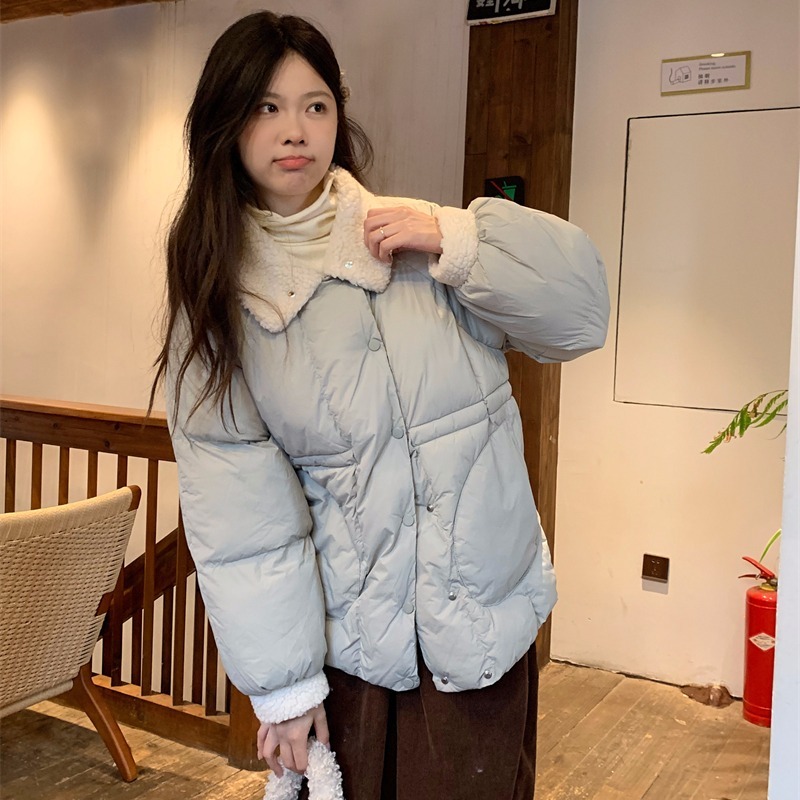 실사 정가 일본식 어린 양 모피 칼라 작은 코튼 외투 Parker 서비스 겨울 면 옷