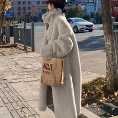 批发环保皮毛一体大衣女冬季韩版水貂绒中长款加厚加棉毛毛绒皮草外套