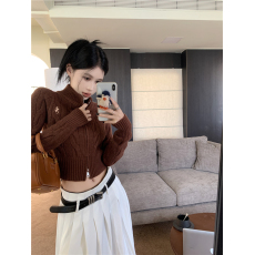 批发麻花刺绣立领毛衣<b class='q'>外套</b>女冬季双拉链针织开衫白色修身短款长袖上衣