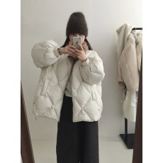 批发白鸭绒羽绒服女2025冬新款宽松显瘦小个子菱格面包服加厚保暖外套