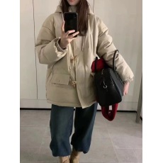 批发韩系连帽牛角扣学院风白鸭绒中长款羽绒服女2025冬季新品