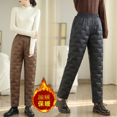 批发实拍中老年羽绒裤女外穿冬季2024新款高腰宽松加厚妈妈款直筒棉裤