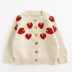批发女童2024秋冬季新款圆领针织开衫洋气草莓刺绣儿童<b class='q'>韩版</b>外穿上衣