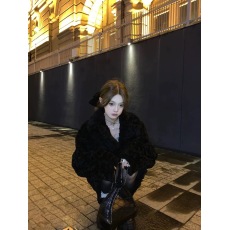 批发Teddy 黑色皮毛一体仿貂毛翻领羊羔毛外套女冬加厚加棉毛毛外套