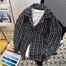 批发2024外套夹克男衬衫高街港<b class='q'>风</b>潮牌潮流休闲宽松百搭小香<b class='q'>风</b>格子春秋