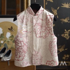 批发本期du爱 中式新贵 奢美富贵重磅牡丹龙刺绣立领醋酸背心马甲上衣