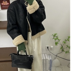 批发sevenmeter皮毛一体外套女羊羔毛2024<b class='q'>冬</b>复古机车服麂皮绒加厚夹克