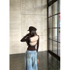 批发实拍实价拼接<b class='q'>亮片</b>露背U领带胸垫打底衫女修身内搭