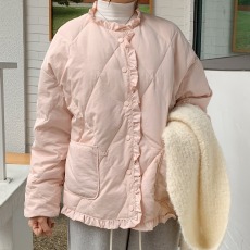 批发chic <b class='q'>韩版</b>冬季甜美温柔木耳边菱格单排扣简约棉服棉衣外套女