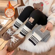 批发人棉螺纹复合450g女童加绒<b class='q'>打底裤</b>加厚秋冬外穿洋气棉裤高弹裤<b class='q'>女孩</b>